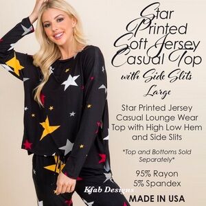 Star Printed SoftJersey Casual Top with Side Slits